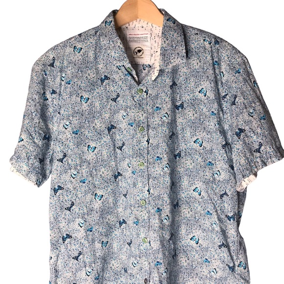 A Fish Named Fred Shirt Short Sleeve Button Up Butterfly Floral Cotton Men's XXL - Picture 2 of 13